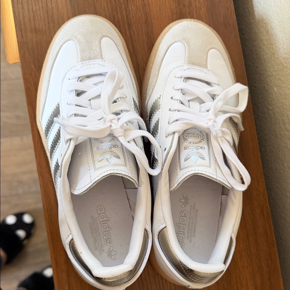 adidas White & Metallic Silver Low-Top Sneakers
